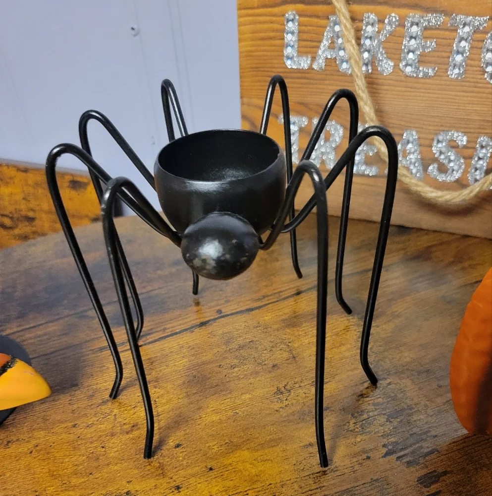 Halloween Owl, Spider, and Pumpkin candle holder